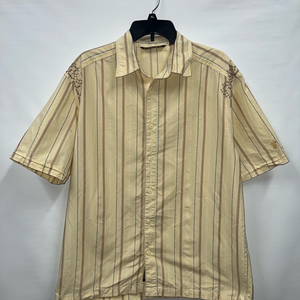 Cubavera Shirt Mens Large Multicolor 100% Cotton Short Sleeve Embroidery Logo